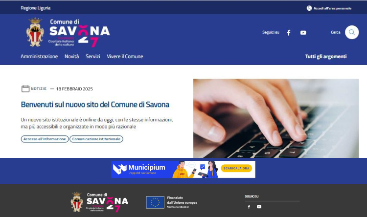 Il sito del Comune di Savona si rinnova: nuovi servizi digitali e l'App Municipium per segnalazioni, avvisi e prenotazioni